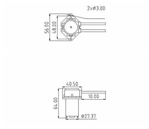 Technical diagram of Peristaltic Liquid Pump 12V DC Hose Pump Dosing Head with Silicone Tubing showing dimensions