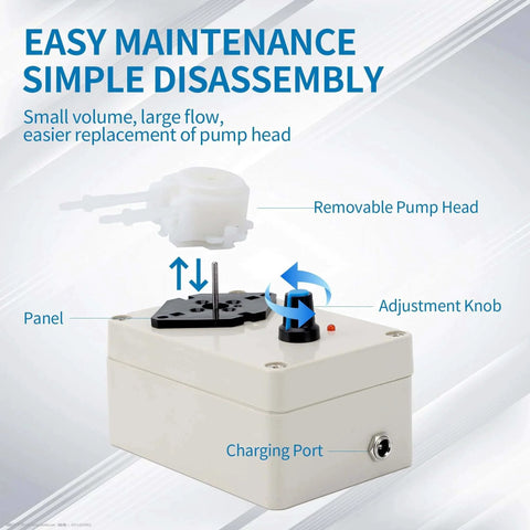 Peristaltic Pump,Peristaltic Liquid Pump 10ml -250ml/min Adjustable Flowing Peristaltic Dosing Pump for Aquarium Lab Analytical US Plug 110‑240V showing detachable head and adjustment features