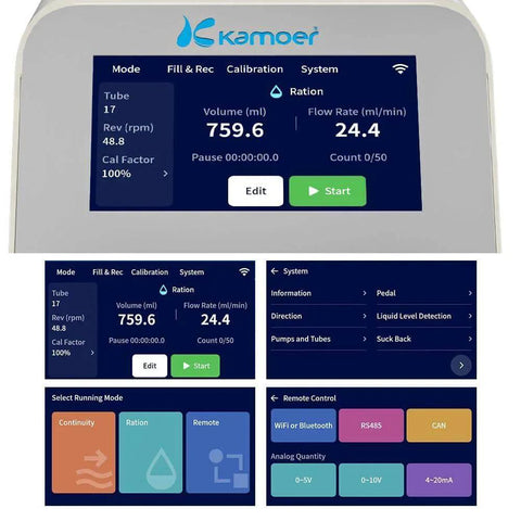 Touchscreen interface of UIP V2 Intelligent 0.1~1500ml/min high Flow peristaltic Pump with high-Precision Closed-Loop Stepper Motor