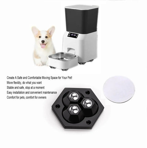 Pet food dispenser with attached self adhesive mini caster wheels for small appliances and furniture sliders easy non destructive installation with strong adhesive tape move coffee machines blenders ovens and other appliances smoothly without scratching countertops or drilling