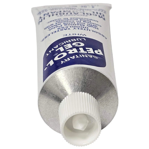 Tube of Petrol-Gel Lubricant, 4oz with white cap, showing sanitary food-grade gel label for Redco food processors.