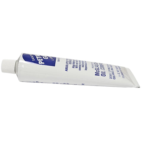 Side view of a tube of Petrol-Gel Lubricant, 4oz, showing product labeling and white cap, used for food processors