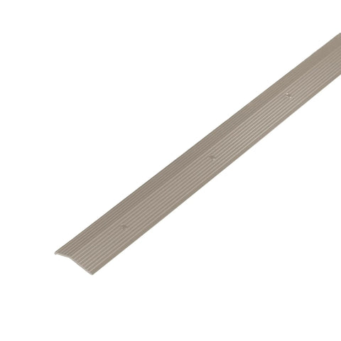 1-3/8 in. X 36 in. Pewter Aluminum Carpet Trim w/Screw Nails, durable transition strip shown at an angle.