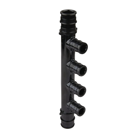 Four Outlet Open Pex A Expansion PPSU Manifold With Three Quarter Inch Trunk And One Half Inch Ports Lead Free ASTM F1960 Compatible With Pex A Expanding Fittings Direct From A Leading Plumbing Manufacturer For Residential And Commercial Use view of manifold.