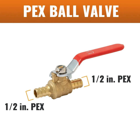 Ten Pack PEX Ball Valve One Half Inch Full Port Quarter Turn Crimp Shut Off Valve For Hot And Cold Water Red And Blue Pack