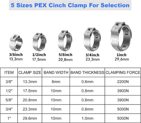 Fifty Pieces Stainless Steel 304 Single Ear Hose Clamps For Hoses From 10.8 To 13.3 Mm Three Eighths Inch Range Stepless Pinch Clamps Crimp Rings For Hose Pipe Clamp Tools Automotive Marine Durable Rust Resistant For High Pressure Applications In