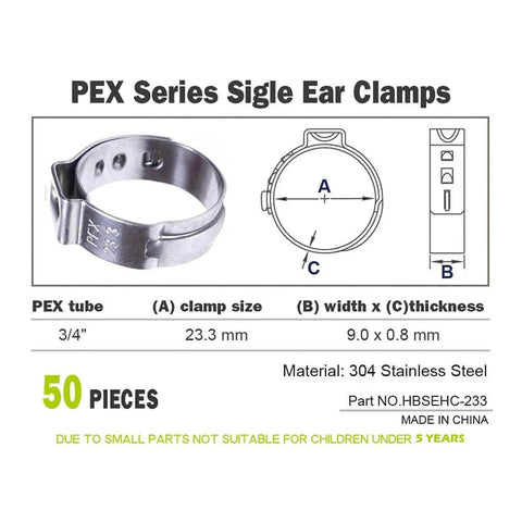 Three Quarters Inch PEX Cinch Clamp Rings in Premium 304 Stainless Steel Thickened Design for 360 Degree Watertight Seals