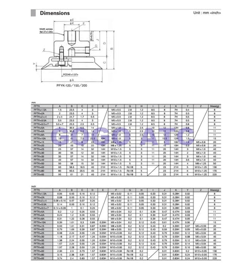 Technical dimensions of PFTK 80 Pneumatic Vacuum Suction Cup NBR Nitrile Rubber 15 to 95 mm for industrial robot gripping heavy duty