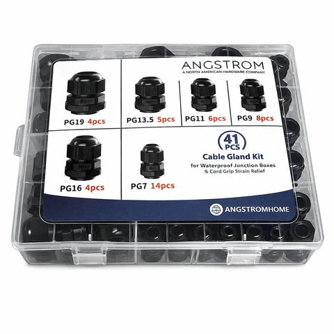 41 Piece PG Cable Gland Kit For Waterproof Junction Boxes And Cord Grip Strain Relief Includes PG7 PG9 PG11 PG13.5 PG16 PG19 IP68 Rated Sealing Kit For Cables And Wires In Outdoor Industrial Rugged Environments