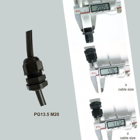 PG13.5 Waterproof Cable Gland Connector Black Adjustable IP68 M20 Plastic Cable Gland with Locknut and Rubber Ring for 6 and 12mm Wire