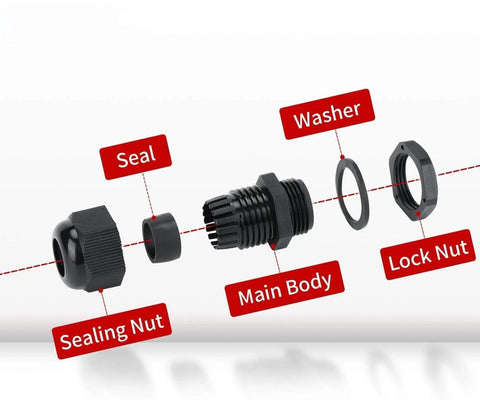 20 Pack PG16 Waterproof Nylon Cable Glands With Gaskets Adjustable 10 14mm Black IP68 Outdoor Grade Cable Gland Connectors assembly parts