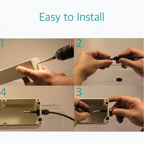 Installation of PG21 Cable Gland Kit, 20 white plastic nylon waterproof wire glands connectors for 13mm-18mm cables in electrical box