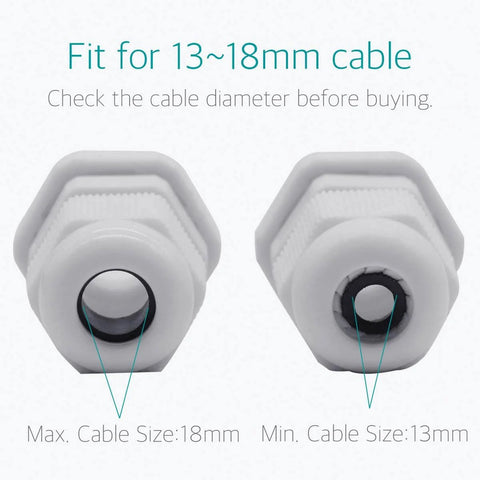 PG21 Cable Gland Kit, 20 White Plastic Nylon Waterproof Wire Glands Connectors Fittings For 13mm To 18mm Cables