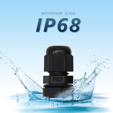 Heavy Duty PG7 Cable Glands Black Nylon Waterproof IP68 With Gaskets And Adjustable Locknut For 3.1 To 6.6mm Wires
