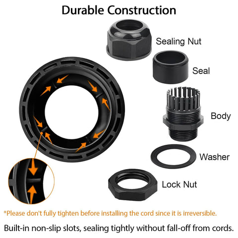 10 Pack PG7 Cable Glands Waterproof Adjustable 4 To 8mm Cable Entry Connectors Nylon Joints With Gaskets Black Components