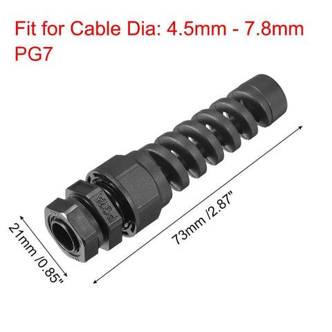 PG7 Cable Gland Waterproof IP68 Nylon Joint With Strain Relief, Adjustable Locknut For 4.5-7.8mm Wire Diameter, side view