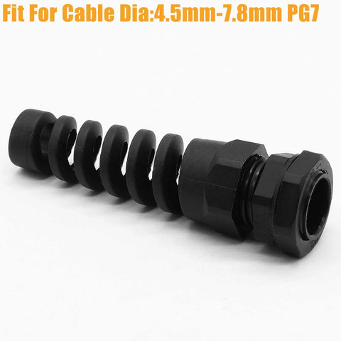Two Pack PG7 Cable Gland Waterproof IP68 Nylon Joint With Adjustable Locknut And Flex Spiral Strain Relief