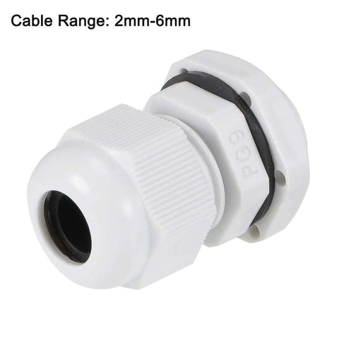 PG9 Cable Gland 2mm To 6mm Waterproof Nylon Joint With Washer And Adjustable Locknut White 10 Pack For Electrical Panels And Enclosures.