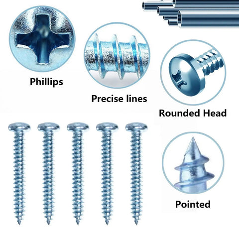 Close-up of zinc phillips screws from Self Drilling Drywall Anchor Kit with pointed tips and precise lines.