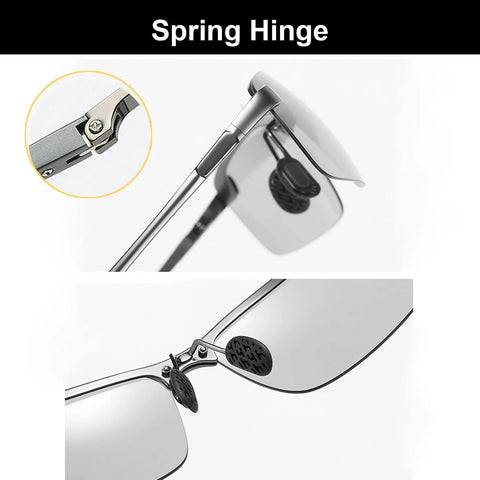Spring hinge detail of Photochromic Polarized Driving Sunglasses for Men Day and Night Vision with aluminum-magnesium frame