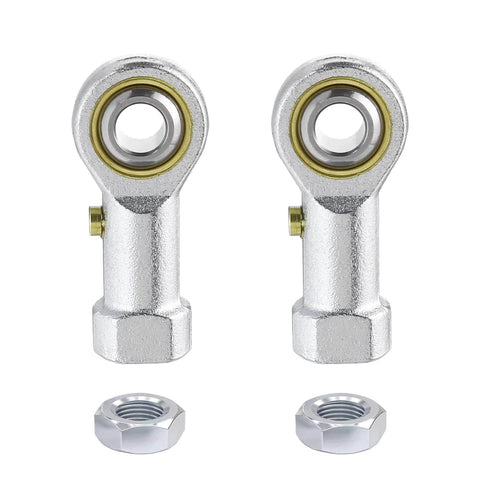 Front view of 2pcs PHSB4 Rod End Bearing with 1/4 Inch Bore and 1/4-28 Right Hand Female Thread, shown with jam nuts.