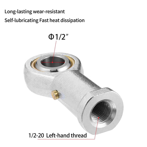 2pcs PHSB8 Rod End Bearing with 1/2 Inch Bore and 1/2-20 Left Hand Female Thread, Pre Lubricated Heim Joint with Jam Nuts