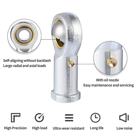 2pcs PHSB8 Rod End Bearing with 1/2 Inch Bore and 1/2-20 Left Hand Female Thread, Pre Lubricated Heim Joint shown with oil nozzle