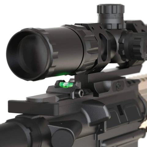 Low Profile Picatinny Bubble Level and Anti Cant Indicator for Long Range Shooting, 0.35 Inch Clearance, installed on rifle
