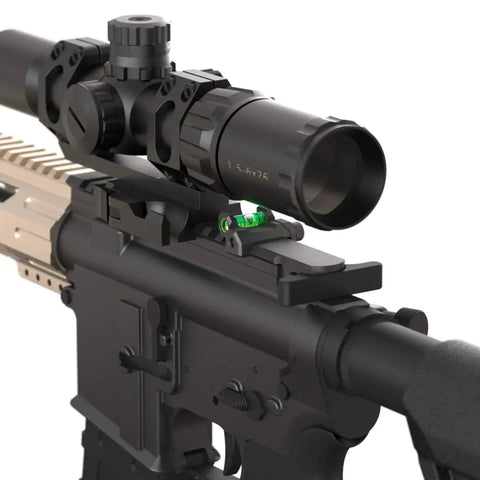 Low Profile Picatinny Bubble Level and Anti Cant Indicator for Long Range Shooting, 0.35 Inch Clearance, mounted on rifle