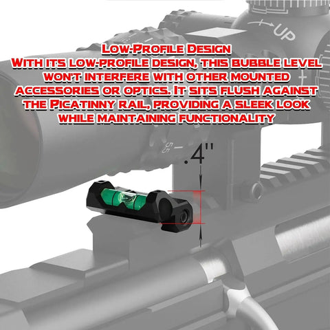 Precision Picatinny Bubble Level For Guns And Rifles With Anti Cant Technology shown installed on a rifle.