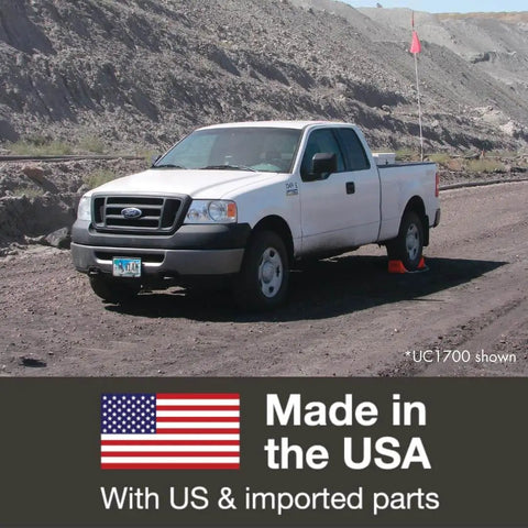 Extra Large Wheel Chock For 46 To 65 Inch Tires Heavy Duty Wheel Chock For Semi Trucks Utility Vehicles And Tractor Trailers 140K Lb Load Capacity Made In USA Polyurethane UC1210 securing white truck
