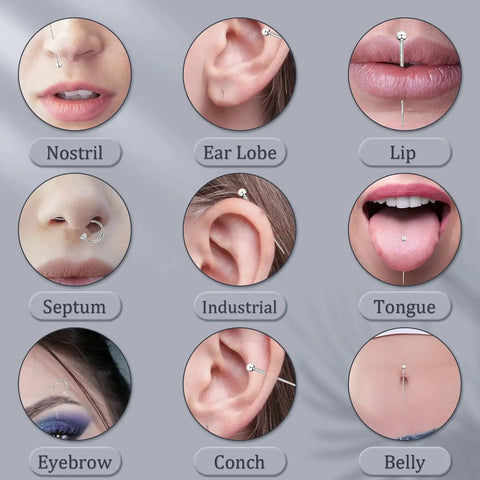 Piercing Taper Kit For Safe Threadless Insertion And Easy Jewelry Changes With 14G 16G 18G 20G Stainless Steel Tapers shown in use on various piercings.