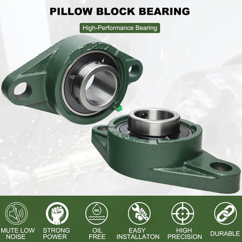 2 Pack 1-3/8 Bore Pillow Block Bearing With Flange Mount 2 Bolt Self Aligning Pillow Block Bearings On Solid Cast Iron Base Premium Bearing Steel Durable Heavy Duty Support For Industrial Machinery And Conveyors