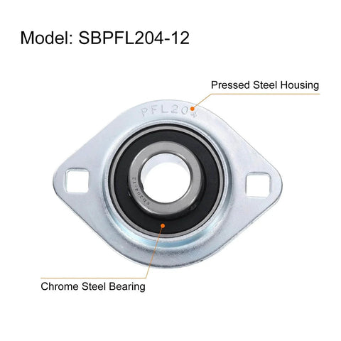 Front view of SBPFL204-12 Pillow Block Bearings 3/4" Bore Bearing Units with steel flange mounted housing and chrome steel insert.