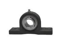 Front view of 3/4 in Set-Screw Pillow Block Bearing Single Unit, Stainless Steel Insert in Black Plastic Housing, Sealed Ball Bearing.