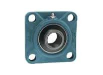 Front view of 3-3/16 in 4-bolt piloted pillow block bearing, heavy set-screw single unit, UCFS-style mounted sealed ball bearing insert.