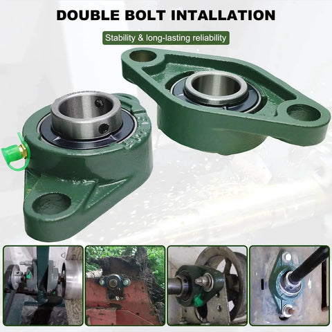 2 Pack UCFL204-12 Pillow Block Bearing, Flange Mount Ball Bearing Unit with cast iron housing, set screw locking, 3/4 in bore