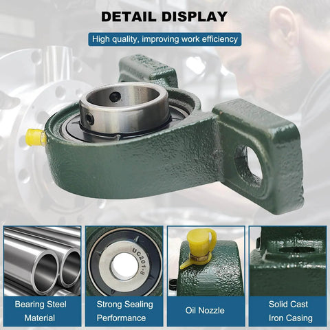 4 Pack UCP205-16 Pillow Block Mounted Ball Bearing - 1" Bore - Solid Cast Iron Base - Self Aligning, close-up details