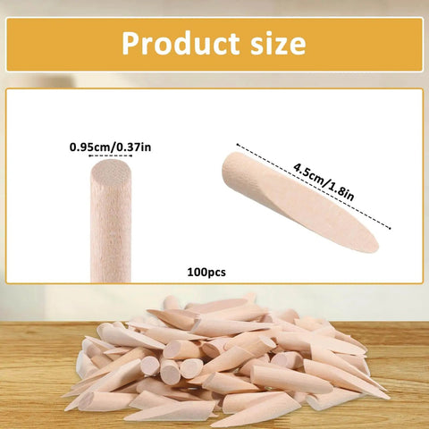 100 Pack Pine Wood Pocket Hole Plugs Three Eighths Inch For Pocket Hole Jig And Woodworking Projects shown in size and quantity