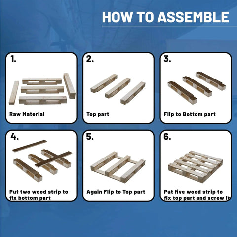 Assembly guide for Heavy Duty 48 By 40 By 5 Inch Wooden Pallet Kit For Industrial Warehousing Unassembled Flat Pack