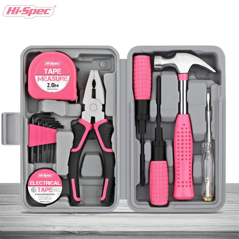 Pink 13-Piece Starter Tool Kit In A Portable Case For College Dorm, Home And Office DIY, Essential Household Repair Tools For Quick Fixes