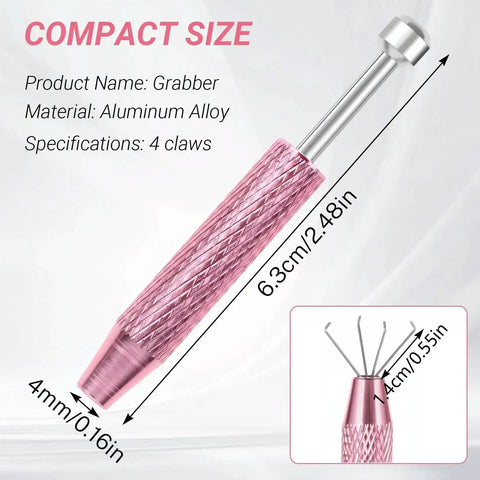 4 Claw Stainless Steel Piercing Ball Grabber Tool for Jewelry Repair in pink with aluminum alloy handle, compact design shown