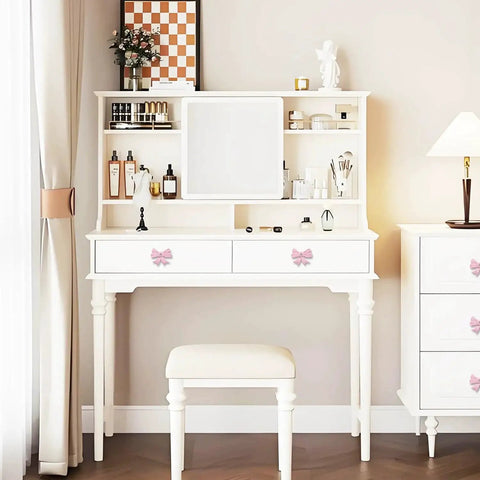 Vanity with Pink Bow Cabinet Knobs Set 12 Pieces Zinc Alloy Single Hole Drawer Knobs For Cabinets And Dresser Pulls Decoration
