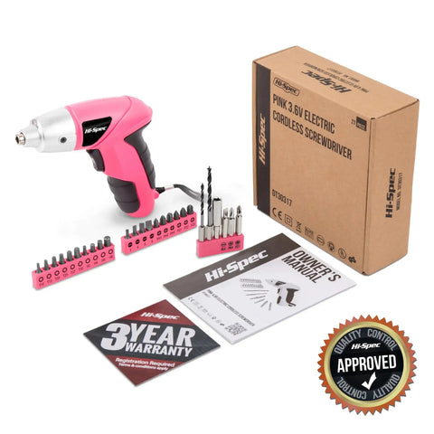 Compact Cordless Electric Screwdriver Set 3.6V Mini Drill With 26 Driver Bits Pink USB Rechargeable Li Ion Battery 1300 mAh