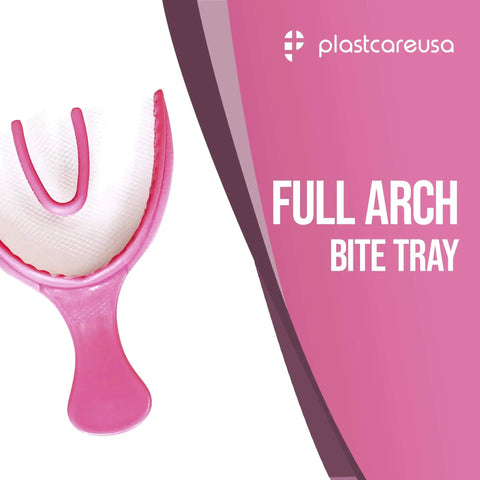 Full Arch Pink Disposable Dental Bite Registration Tray with Thumb Tab and Mesh Material