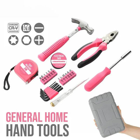 Pink Home Repair Tool Kit For Women Who DIY, 24 Piece Starter Hardware Set With Hammer, Pliers, And Screwdrivers