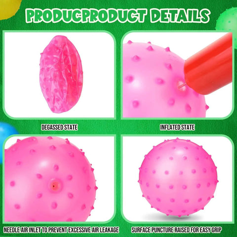 24 Pieces Knobby Balls 4.72" Bouncy Spiky Sensory Ball Bulk Soft Inflatable Massage Stress Plastic Toy, pink inflation process