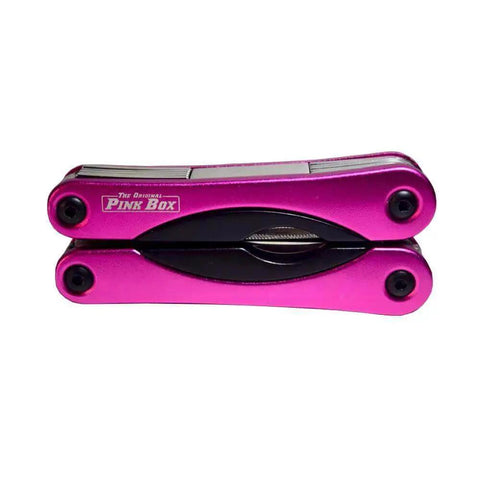 Folded Pink 14-In-1 Aluminum Multi-Tool With Stainless Steel Tools for DIY, Home, Camping, Everyday Carry – Compact and Lightweight