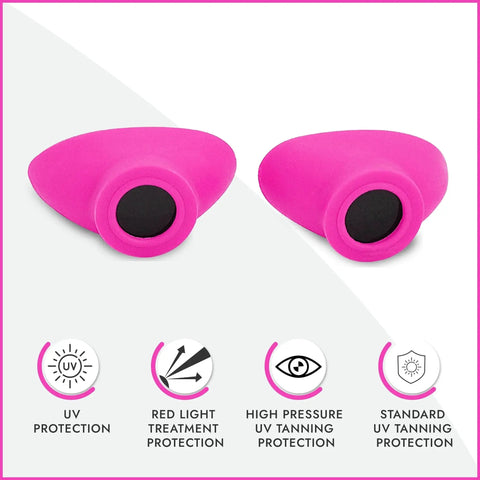 Slim UV Eye Shields For Tanning Beds And Red Light Therapy FDA Compliant Pink, strapless design with eyecups.