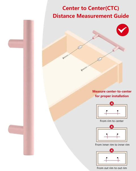 5 Pack Modern Pink T Bar Cabinet Handles For Dressers And Cabinets Center To Center 3 3 Quarters Inch installation guide